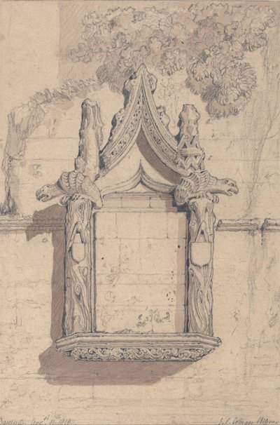 Skulptur an einem Haus auf der Nordseite der Kathedrale von Bayeux von John Sell Cotman